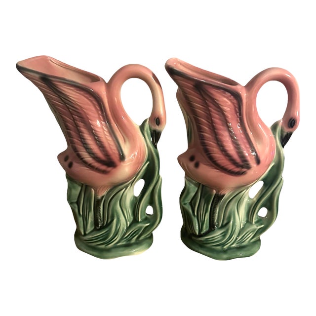 Vintage 1950’s Stanford Ware Pink Flamingo Vases - A Pair For Sale