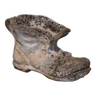 Early 20th Century French Weathered Stone Garden Boot Planter For Sale