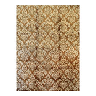 9x12 Refined Brown Classic Damask Floral Modern Hand Knotted Wool Carpet Rug For Sale