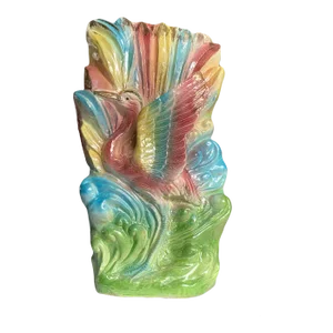 1940's Large Tropical Pastel Rainbow Flamingo Lustreware Vase Japan