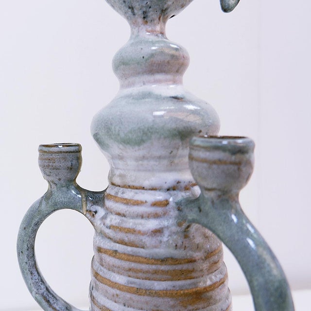 Three-Light Candlestick in Glazed Ceramic by Jacques Pouchain For Sale - Image 3 of 14