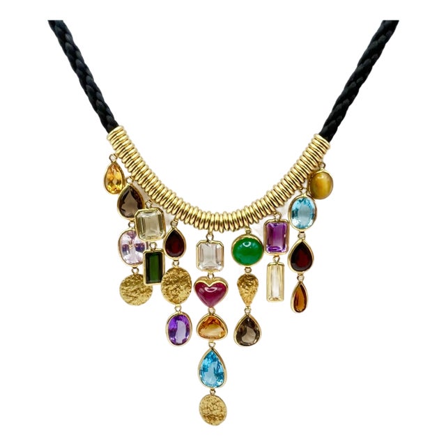 1990s H. Stern 18k Yellow Gold Multicolor Gemstone Necklace For Sale