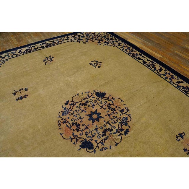 Exquisite Details Floral on the Center in a Medallion Design on a Beige Background Color Antique Chinese Peking Rug For Sale - Image 10 of 11