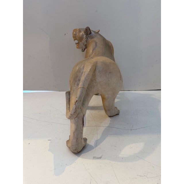 1980s Vintage Hand-Carved Wood Cat Sculpture For Sale - Image 5 of 12