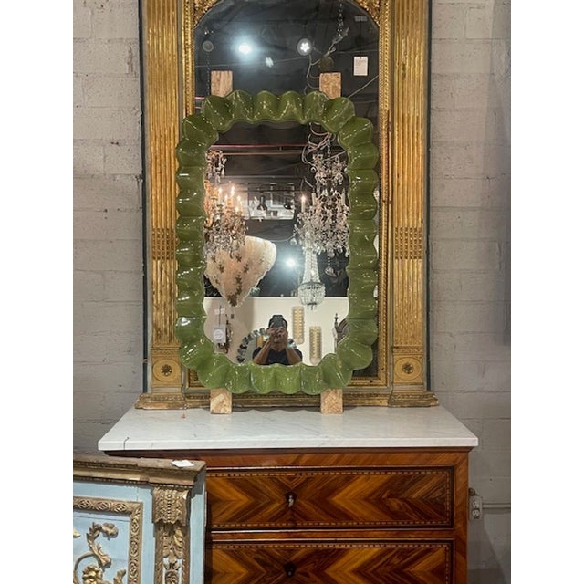 Murano Wave Mirror in Olive Green For Sale - Image 9 of 9
