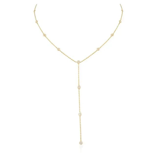 1 CTW Diamond Modern Chic Y-Drop Necklace in 18k Solid Gold by VRJewels For Sale