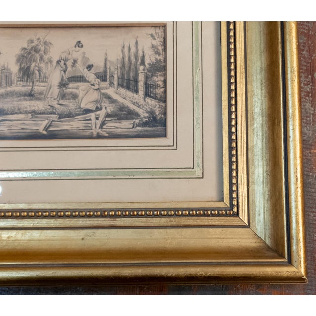 19th Century European English Pen and Ink Genre Scene With Women in a Garden For Sale - Image 11 of 15