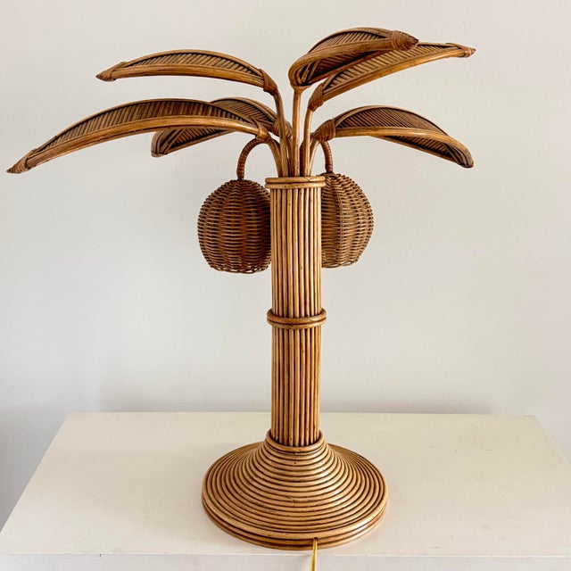 Mario Lopez Torres Style Rattan Palm Tree Table Lamp For Sale In San Diego - Image 6 of 9
