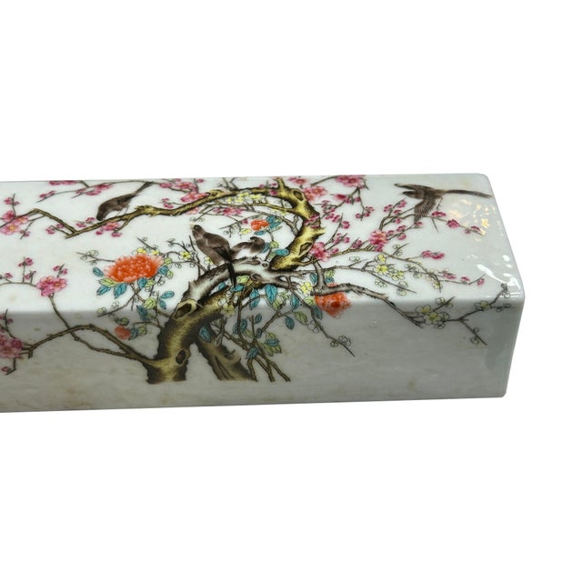 Pair White Porcelain Flower Birds Scenery Rectangular Display Paperweight For Sale - Image 9 of 13
