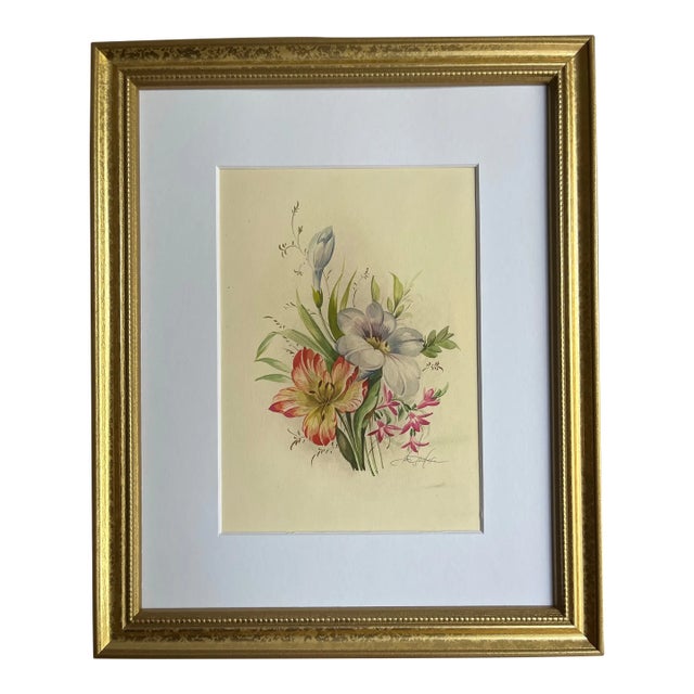 Italian Floral Watercolor Painting by Vittorio Guddittoi For Sale