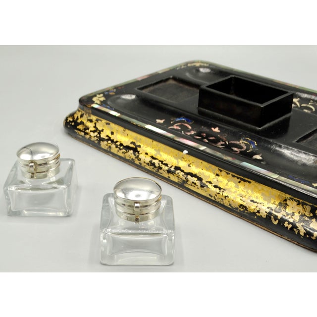 Antique English Double Inkwell Desk Organizer For Sale - Image 9 of 12