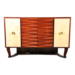 Gorgeous Gio Ponti Style Parchment and Rosewood Liquor Bar Sideboard