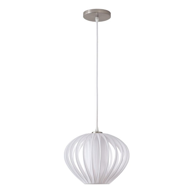 Bloom Pendant Lamp - White Satin Steel Shade, Satin Nickel Body, Dimmable For Sale