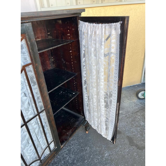 Antique Pie Safe or Book Cabinet Glass Doors & Wheels For Sale - Image 4 of 11