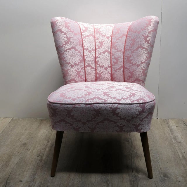 Wood Vintage Pink Cocktail Chair with Wooden Legs For Sale - Image 7 of 11