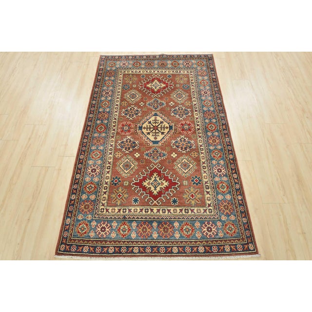 Farmhouse Kazak Rug 4’1” X 6’4” Brown Wool Tribal Hand-Knotted Oriental Carpet For Sale - Image 3 of 13