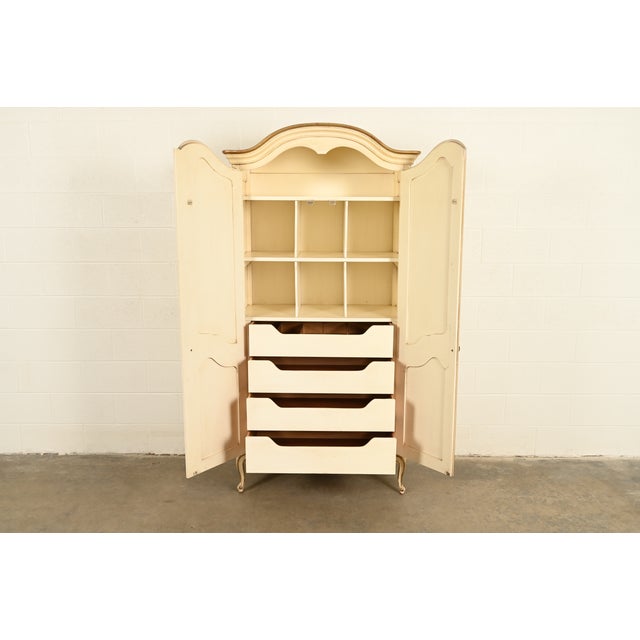 1960s Henredon French Provincial Louis XV Cream Lacquered Armoire Dresser or Gentleman's Chest, Circa 1960s For Sale - Image 5 of 15
