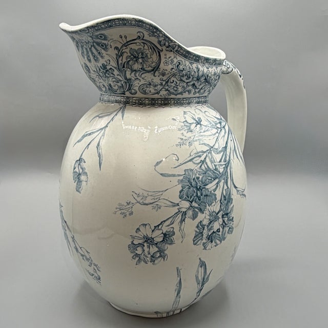 Large Antique Blue and White Vase Earthenware Pitcher from Royal Doulton, England, 1891 For Sale - Image 15 of 18