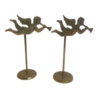 Vintage Mikasa Studio Nova Brass Angel Candlestick Holders India - a Pair For Sale