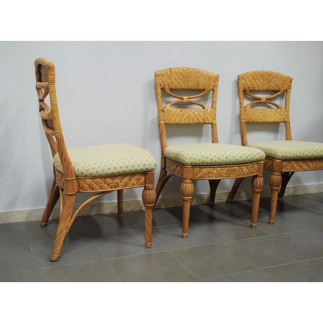 Wicker & Fabric Dining Chairs from Vivai del Sud, Italy, 1980s, Set of 4 For Sale - Image 4 of 10