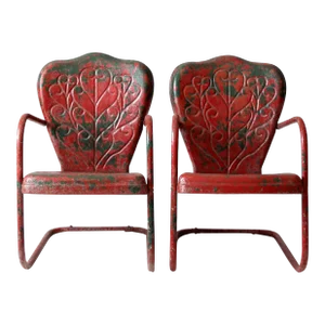 Mid Century Metal Bouncer Patio Lounge Chairs - A Pair