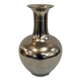 Modern Matte Silver Finished Flared Bulbous Vase For Sale