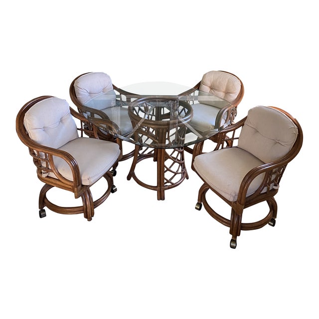 Lane Venture Rattan and Bamboo Dining Table & 4 Chairs Chairish