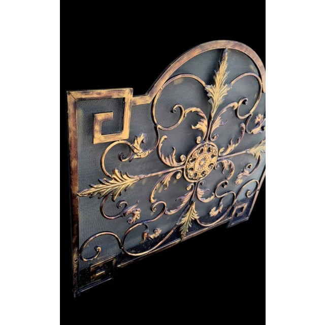 Vintage Ornate Hollywood Regency Greek Key Gold Gilt Scrollwork Fire Place Screen For Sale In West Palm - Image 6 of 8