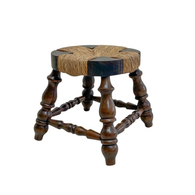 1970s Vintage French Low Beech and Rush Stool, 1970s For Sale - Image 5 of 9