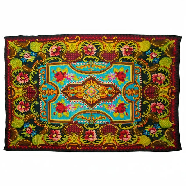 Vintage Romanian Handwoven Wool Kilim Rug with Floral Folk Pattern, 1970s For Sale - Image 12 of 12