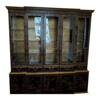 Drexel Heritage Asian-Inspired Chinoiserie Lacquer Display Cabinet, Attributed For Sale