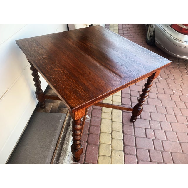 Small 19th Century Square Oak Table with Spiral Columns For Sale - Image 9 of 18