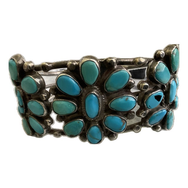 Southwestern Turquoise and Silver Cuff Bracelet Signed W C For Sale