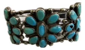 Southwestern Turquoise and Silver Cuff Bracelet Signed W C