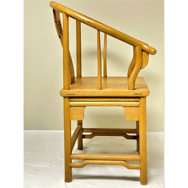Antique Chinese Elmwood Horseshoe-Back Armchair For Sale - Image 4 of 13