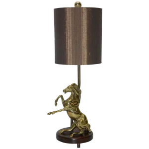Vintage Solid Brass Horse Lamp With Shade