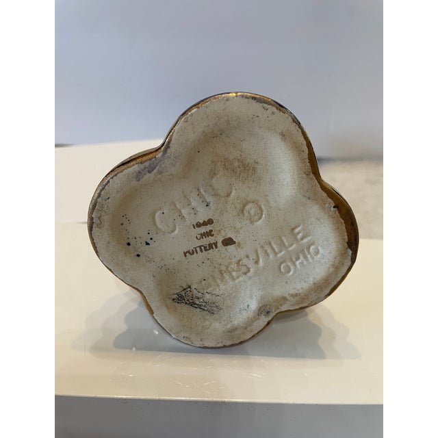 1940s Zanesville Ohio Pottery Cobalt Blue Ornate Vase with Gold Trim