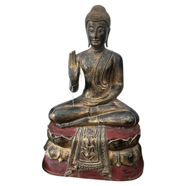 Thai Hand-Carved Giltwood Seated Buddha Statue For Sale - Image 16 of 16