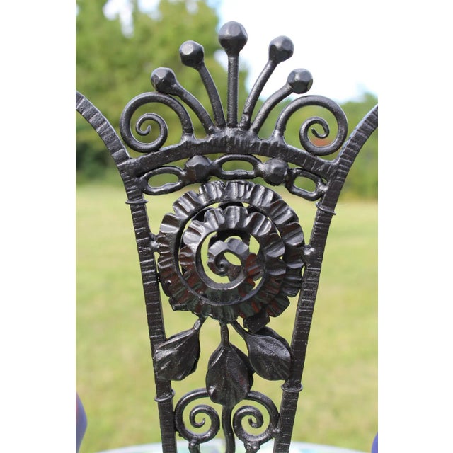 1920s French Art Deco Wrought Iron Double Lamp With Glass Shades For Sale - Image 6 of 12