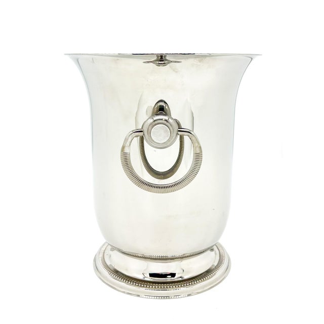 Vintage French Jean Couzon Stainless Steel Champagne Bucket / Wine Cooler With Ring Handles – Hollywood Regency / Neoclassical For Sale - Image 12 of 12