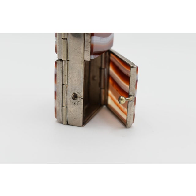 Orange Agate and Silver Pill Box With Four (4) Compartments For Sale - Image 8 of 9