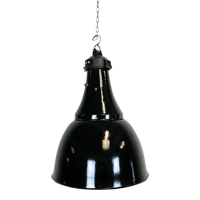 Industrial Bauhaus Black Enamel Pendant Lamp, 1930s For Sale