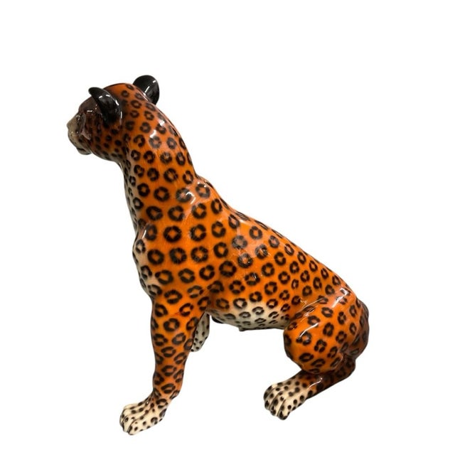 Burnt Orange Vintage Italian-Style Glazed Ceramic Leopard Floor Sculpture For Sale - Image 8 of 12
