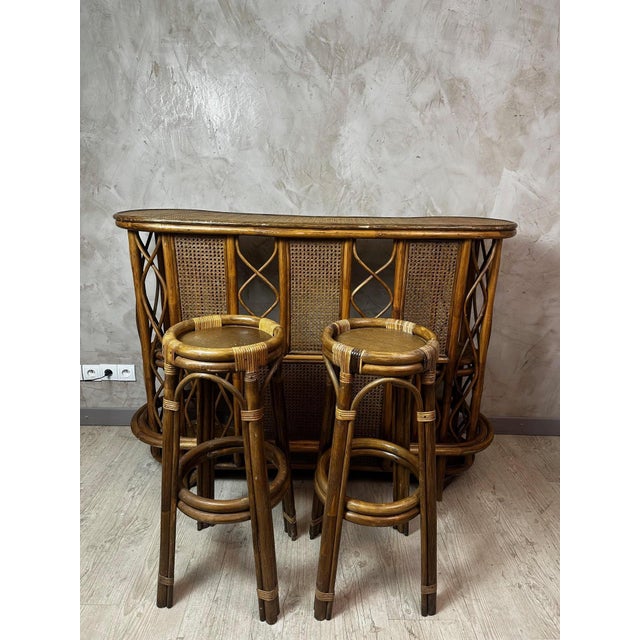 Rattan Bar and Stools, 1960, Set of 3 For Sale - Image 17 of 17