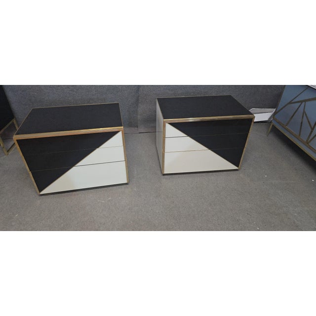Contemporary Geometric Nightstands in Birch Wood with Glass and Brass from Justfurnituress SRL, Set of 2 For Sale - Image 3 of 17