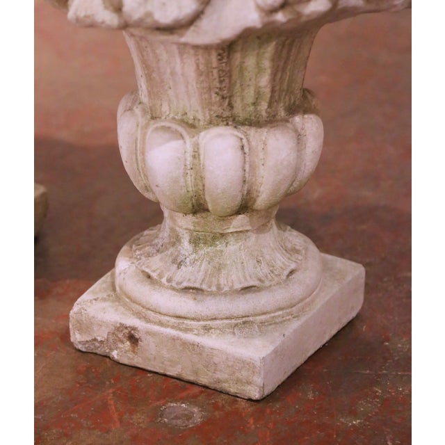 Pair of Mid Century French Carved Weathered Concrete Outdoor Vases For Sale In Dallas - Image 6 of 7