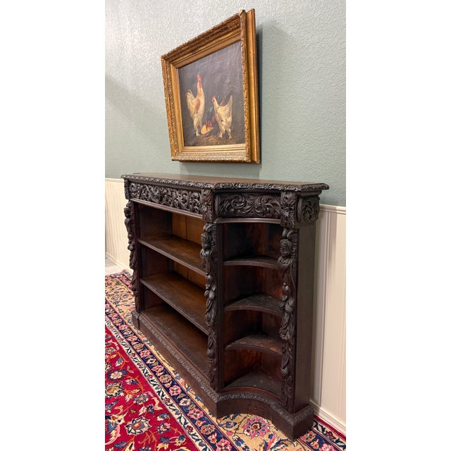Wood Antique French Renaissance Revival Style Carved Bookcase Bookshelf Oak c.1890s For Sale - Image 7 of 18
