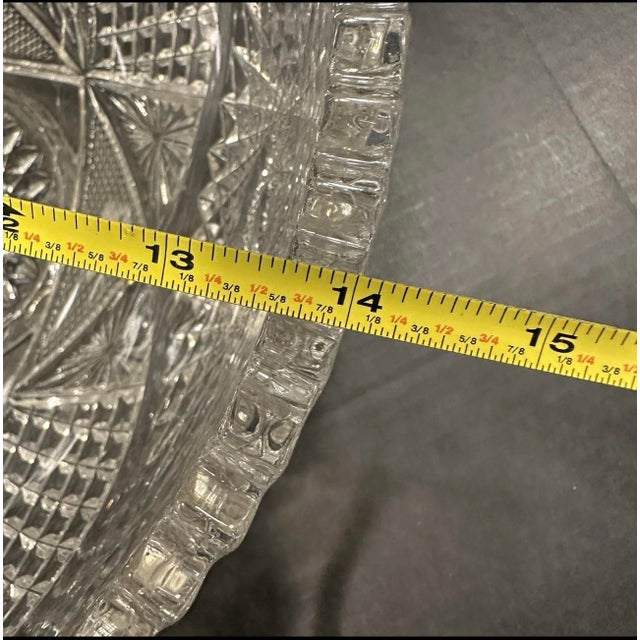 Antique Early American Brilliant Pressed Glass 14" Master Punch Serving Bowl Heavy 10lb With Manganese Glow For Sale - Image 4 of 12