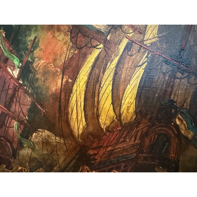 Nautical Italian Vintage Maritime Ship Oil Painting Signed Vasselli Nautical Seascape For Sale - Image 3 of 10