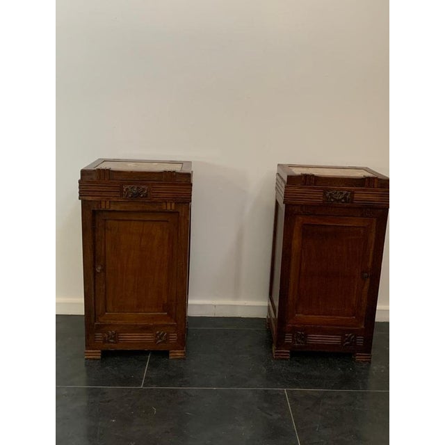Vintage Art Nuveau Bedside Tables in Cherry, Set of 2 For Sale - Image 11 of 16